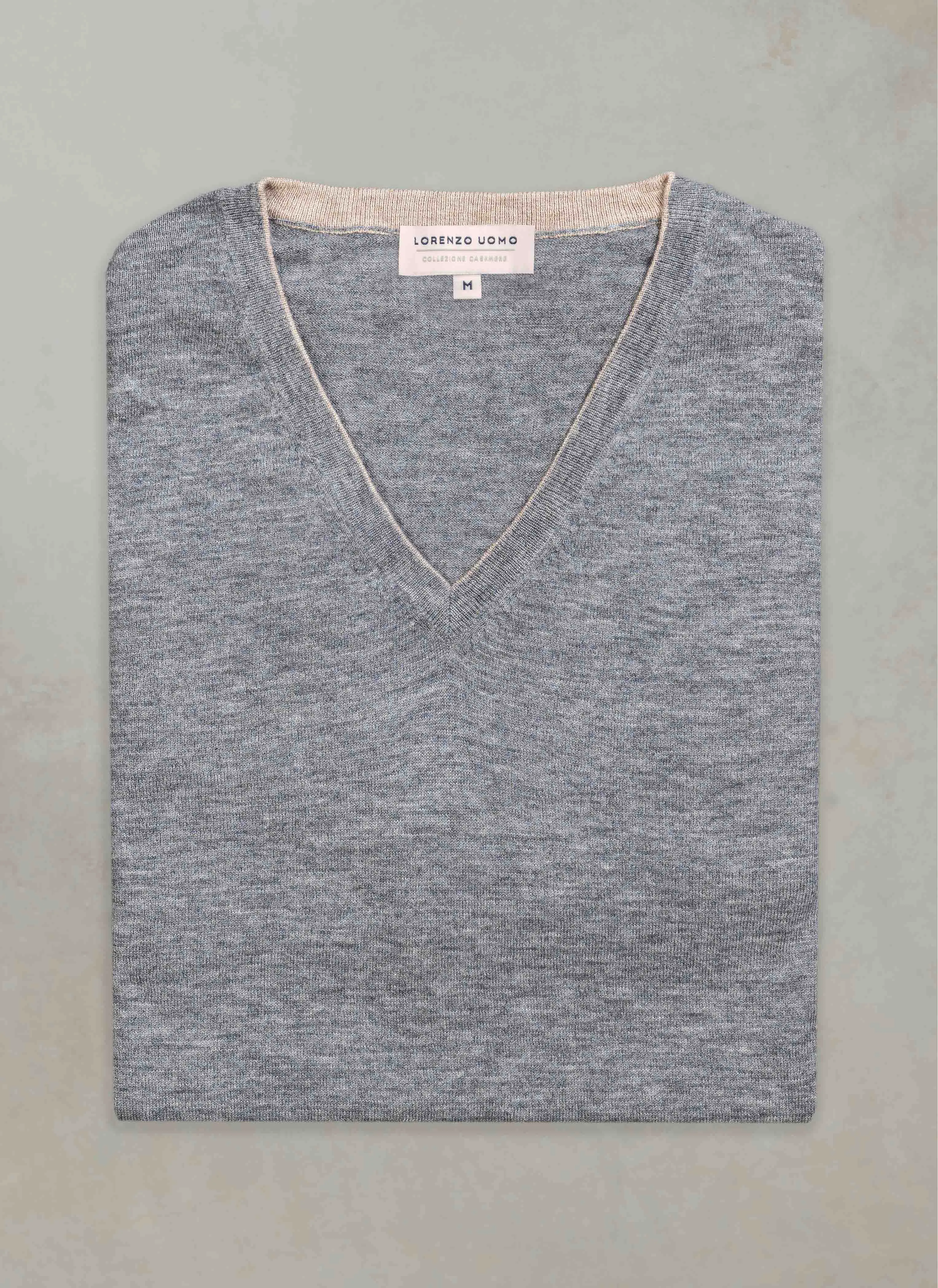 Men's St. Barths Contrast V-Neck Cashmere Sweater in Light Grey