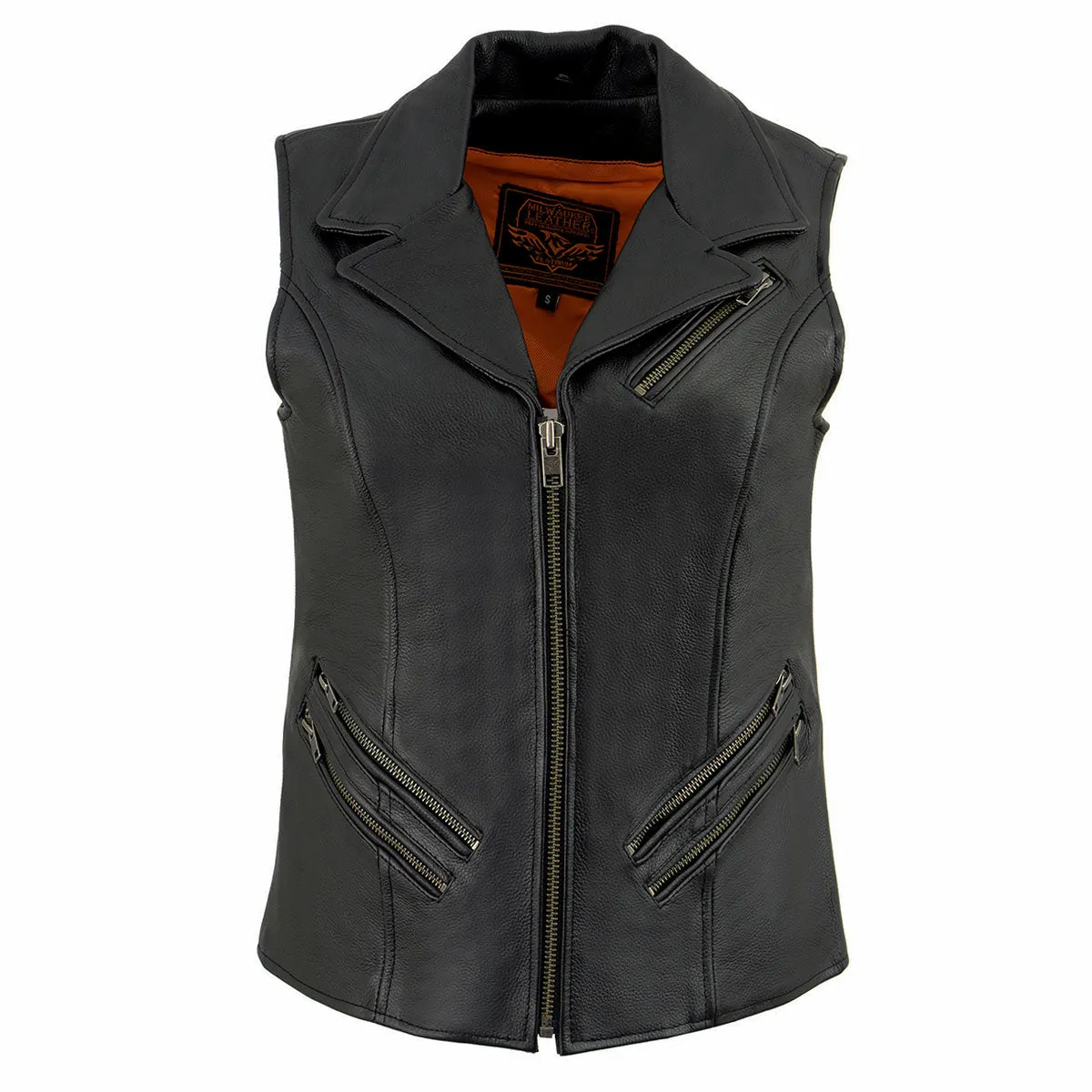 Milwaukee Leather MLL4521 Ladies Black Long Leather Vest with MC Lapel