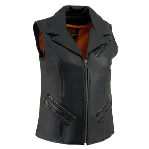 Milwaukee Leather MLL4521 Ladies Black Long Leather Vest with MC Lapel