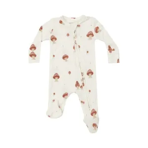 Mushrooms - 2 Way Zipper Baby Footie: White