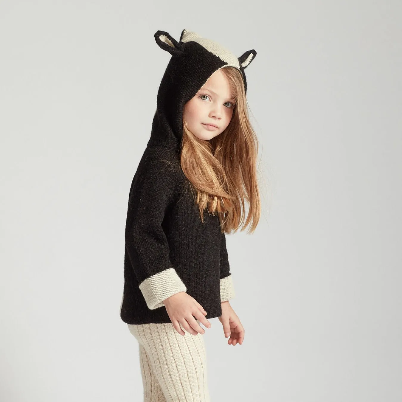 Oeuf Skunk Hooded Sweater in Black