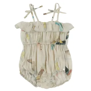 oh baby! Harriet Ruffle Cinched Romper - Butterfly Garden - Natural