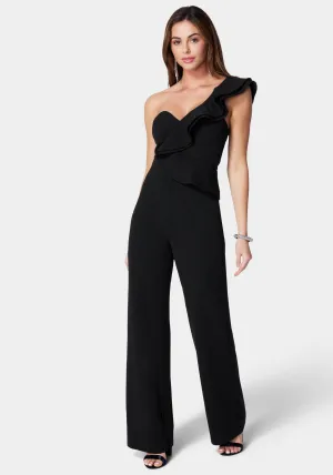 One Shoulder Ruffle Crepe Jumpsuit