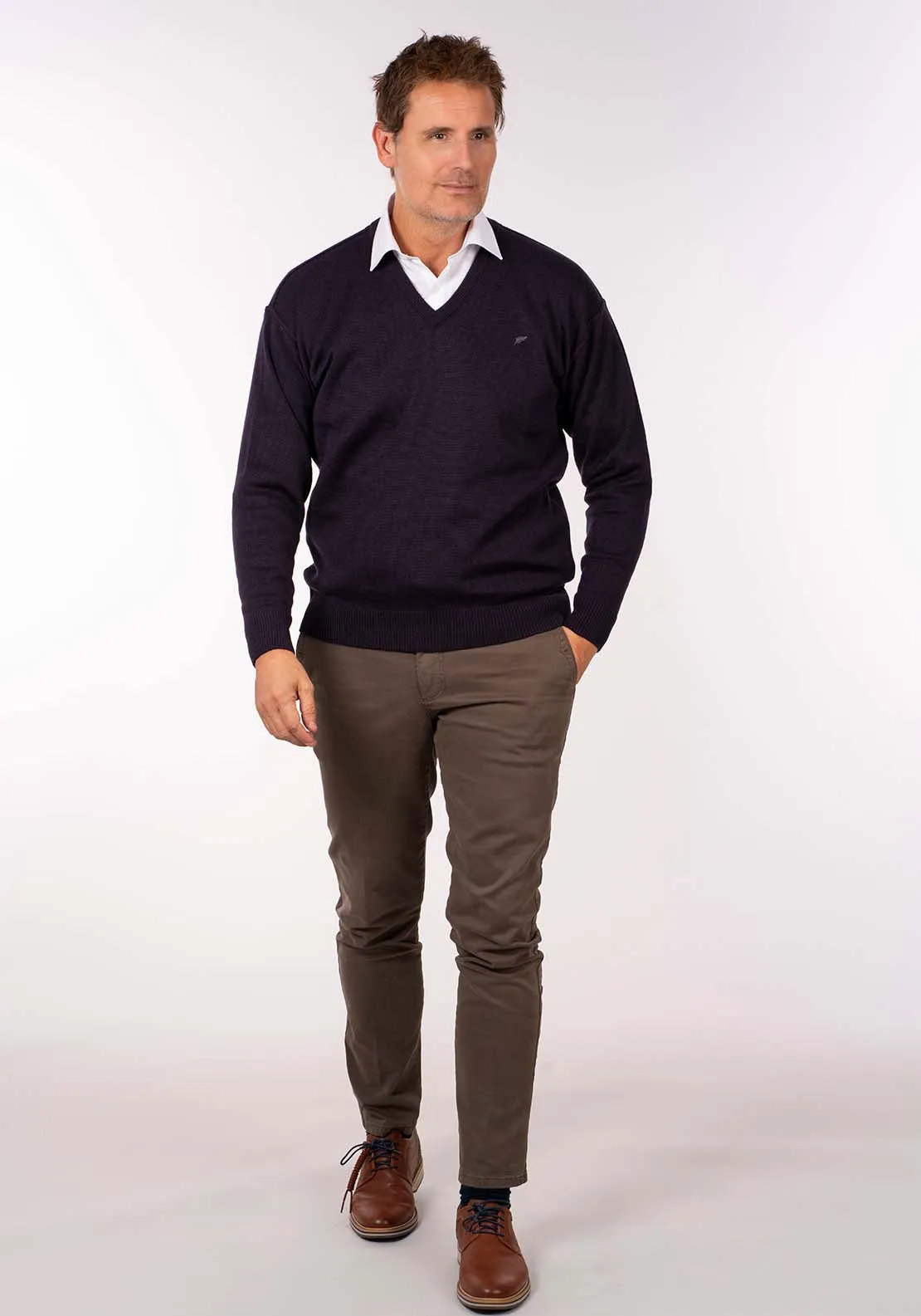 Plain V Neck Knit - Poker