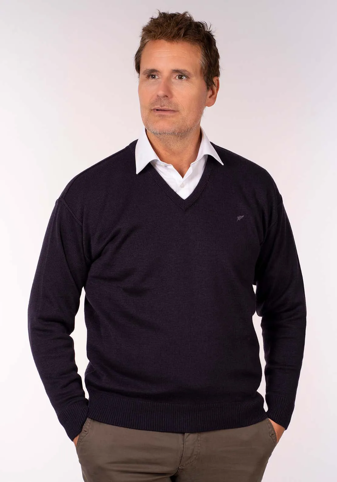 Plain V Neck Knit - Poker