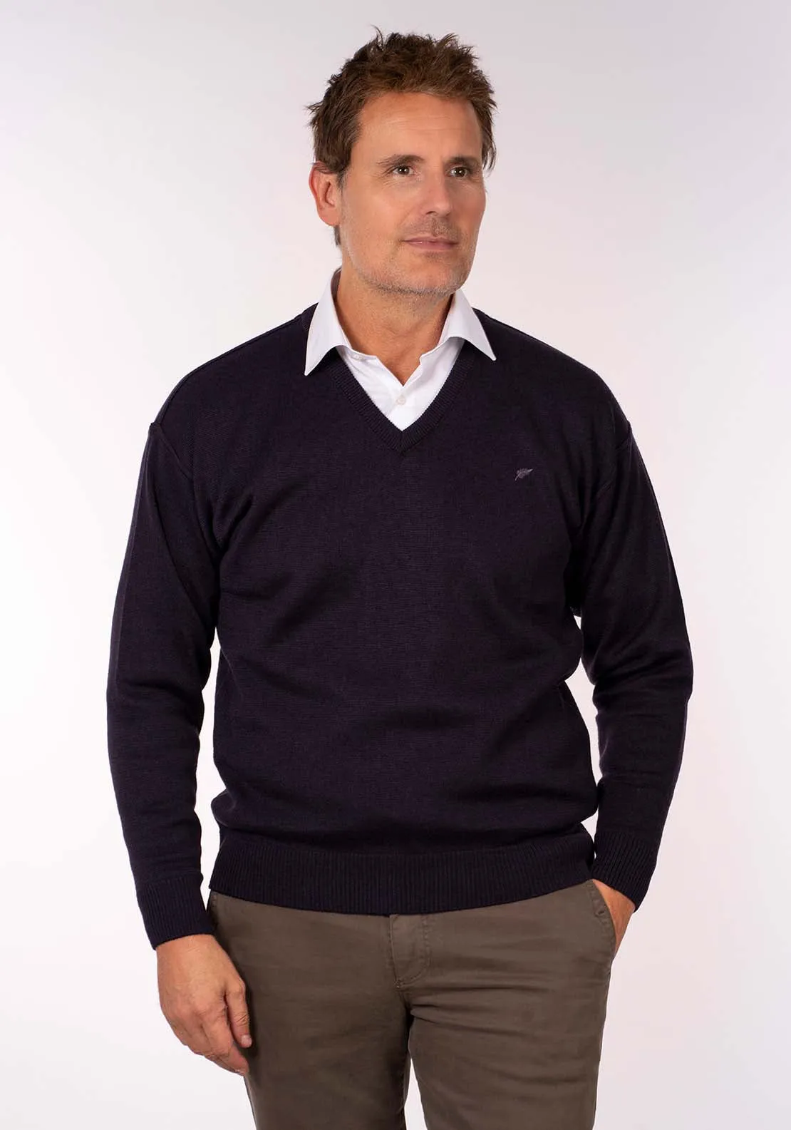 Plain V Neck Knit - Poker