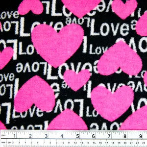 Printed Coral Fleece Fabric, Hearts- Width 155cm