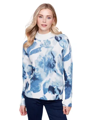 Printed Mock Neck Sweater with Sleeve Zippers