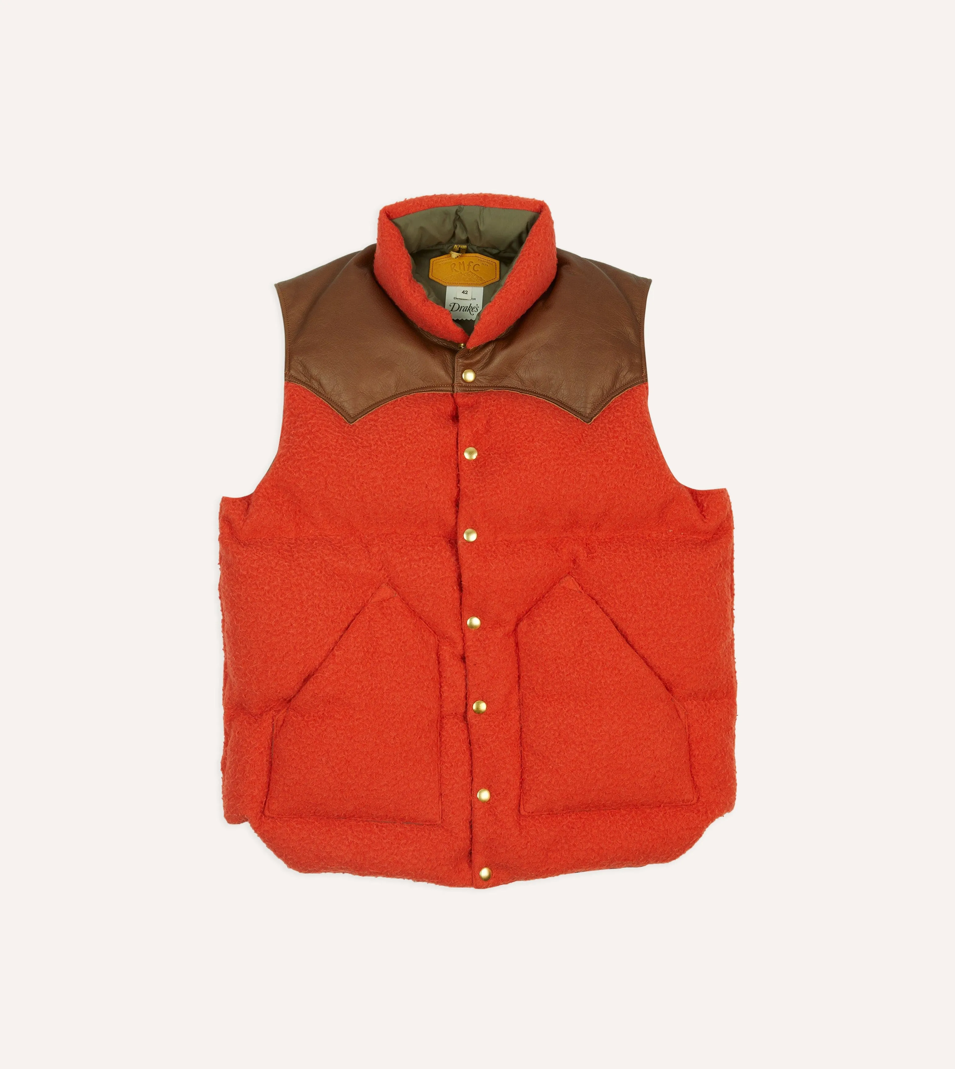 Rocky Mountain Featherbed for Drake's Orange Casentino Wool Christy Down Vest