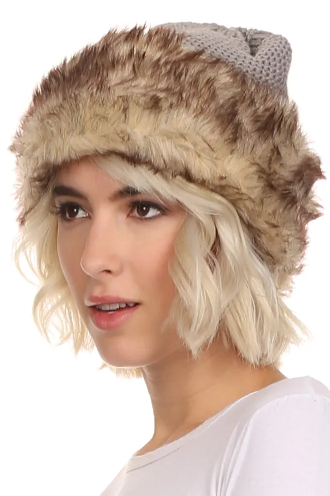 Sakkas Hansley Womens Insulated Faux Fur Brimmed Beanie Hat Cap In Classic Knit