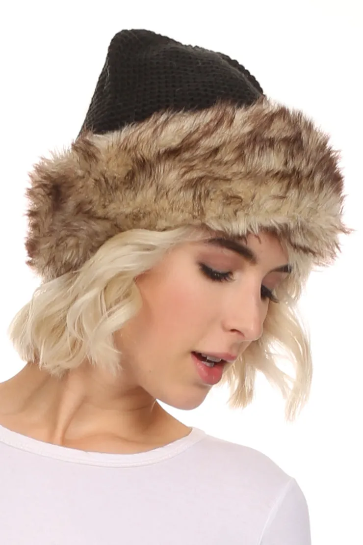 Sakkas Hansley Womens Insulated Faux Fur Brimmed Beanie Hat Cap In Classic Knit