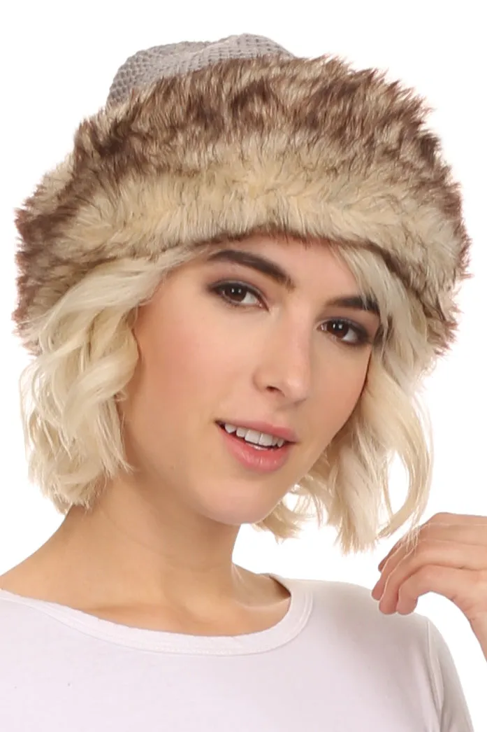 Sakkas Hansley Womens Insulated Faux Fur Brimmed Beanie Hat Cap In Classic Knit