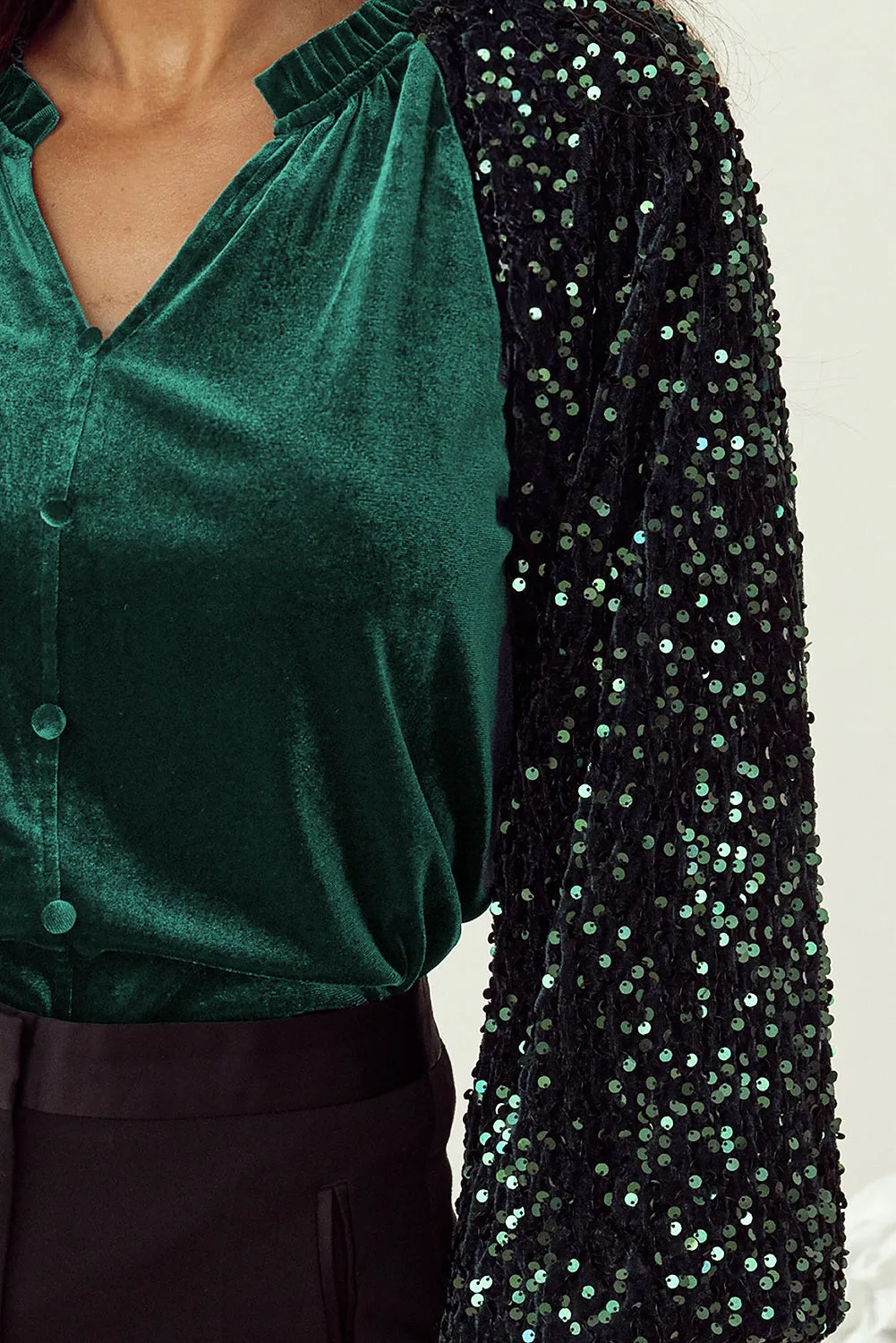 Sequin Patchwork Sleeve Velvet Top