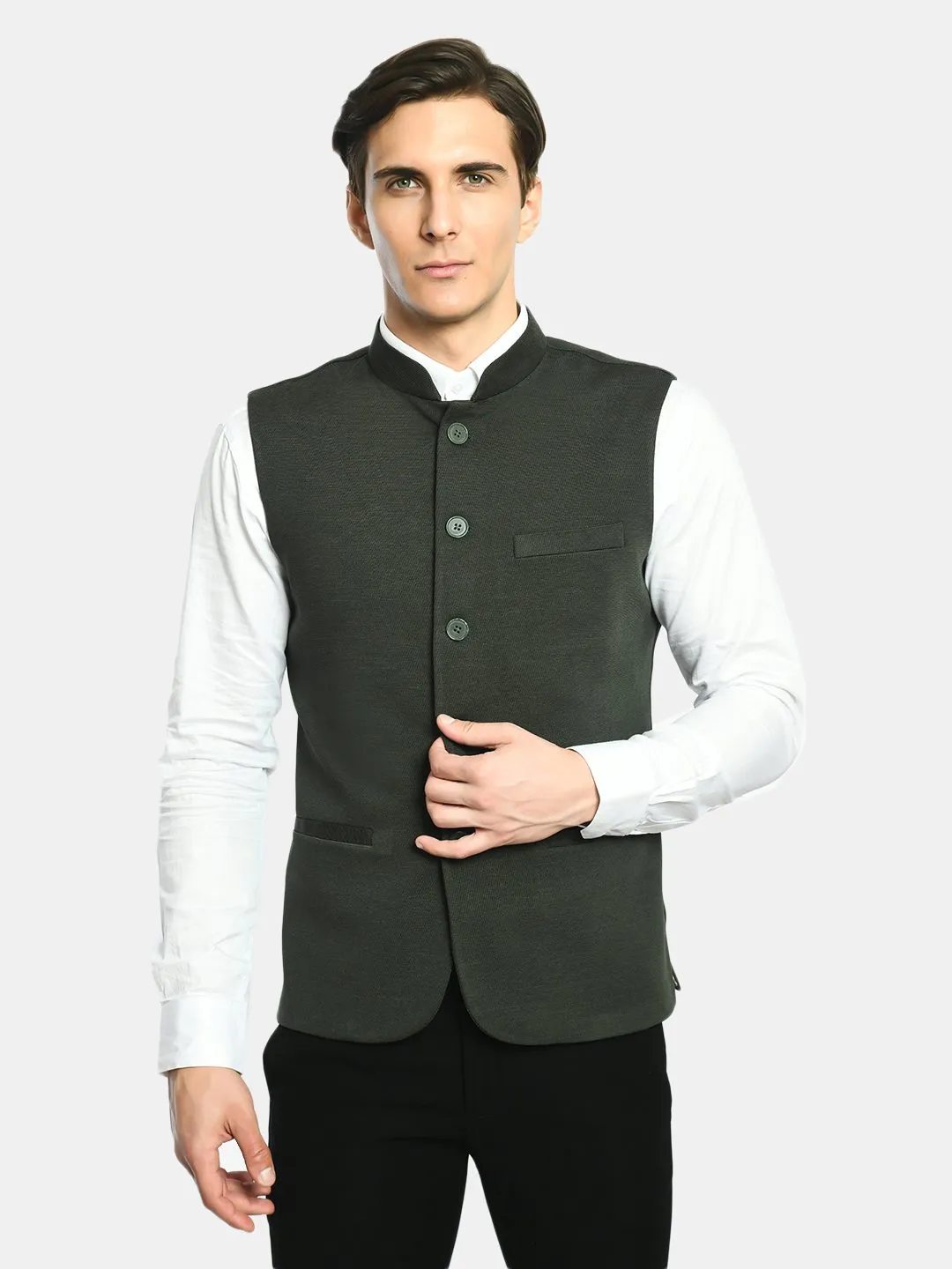 Solid Knit Men's Slim Fit Nehru Jacket