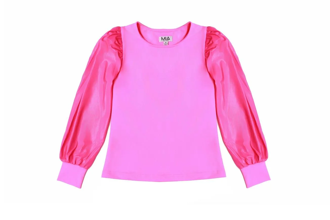 Tween Tops | Long Sleeve - Metallic Pink | Mia New York