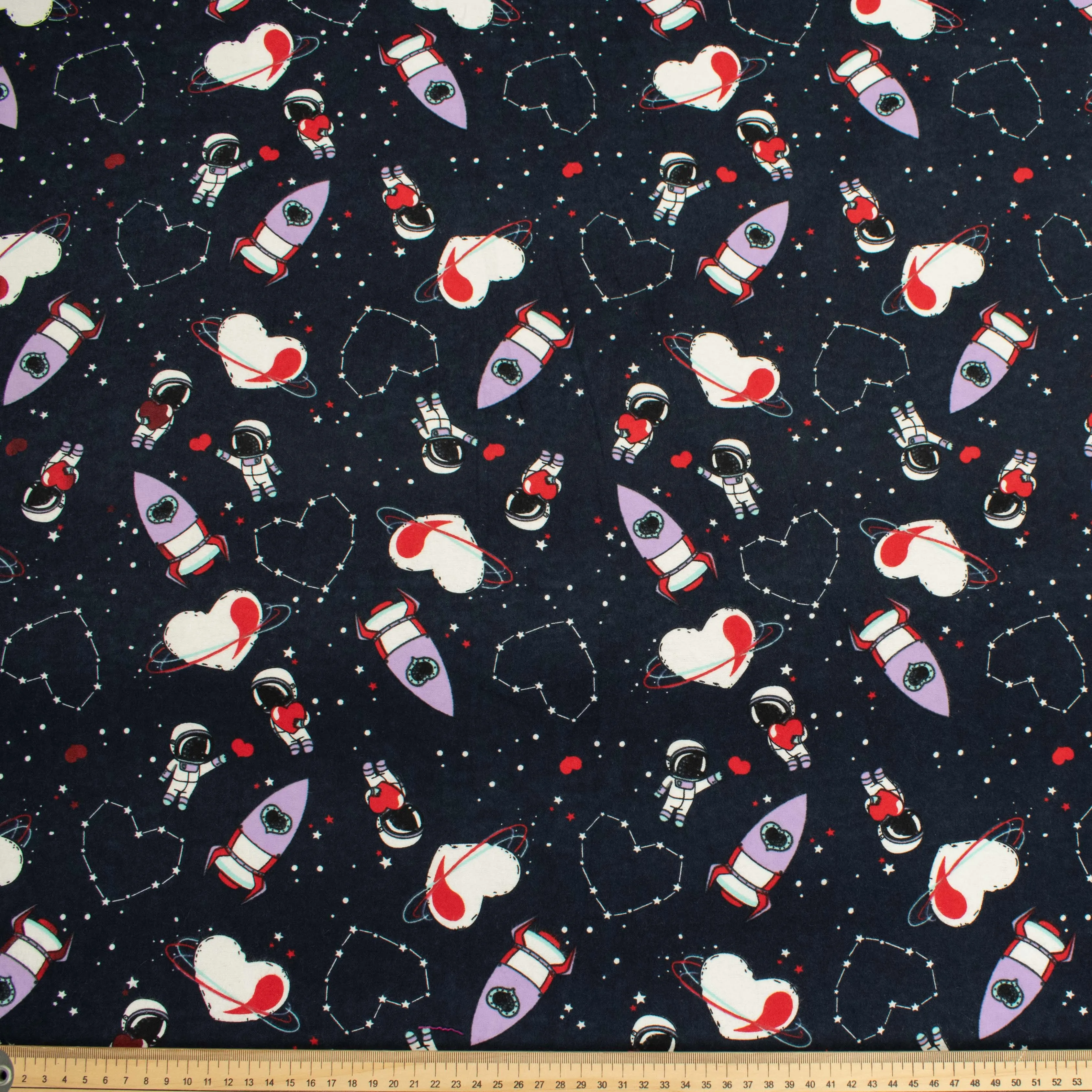 Universe Astronaut & Hearts on Navy Printed Flannelette Design-4