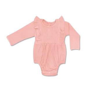 Waffle Long Sleeve Romper - Dusty Rose